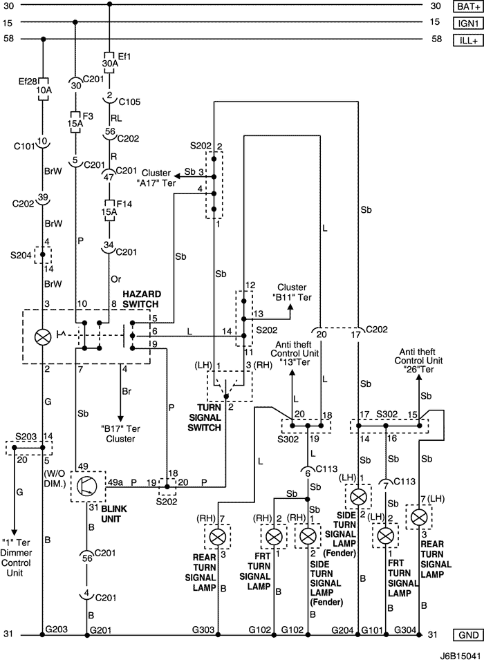 Схема указателя поворота и аварийной сигнализации Лачетти универсал