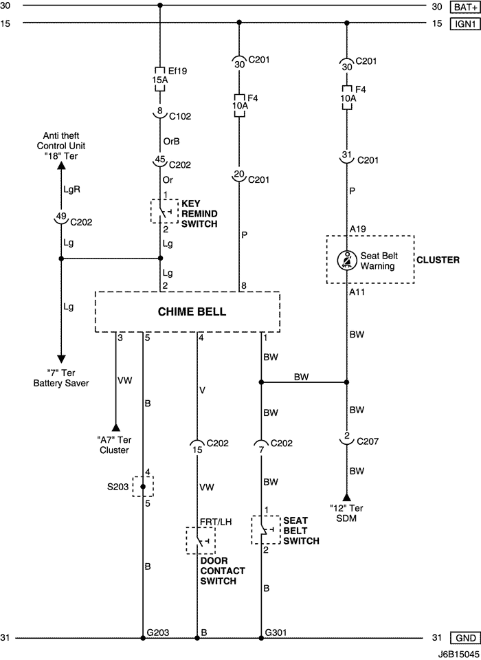 Схема звуковой сигнализации, напоминания о ремне безопасности и ключе Лачетти