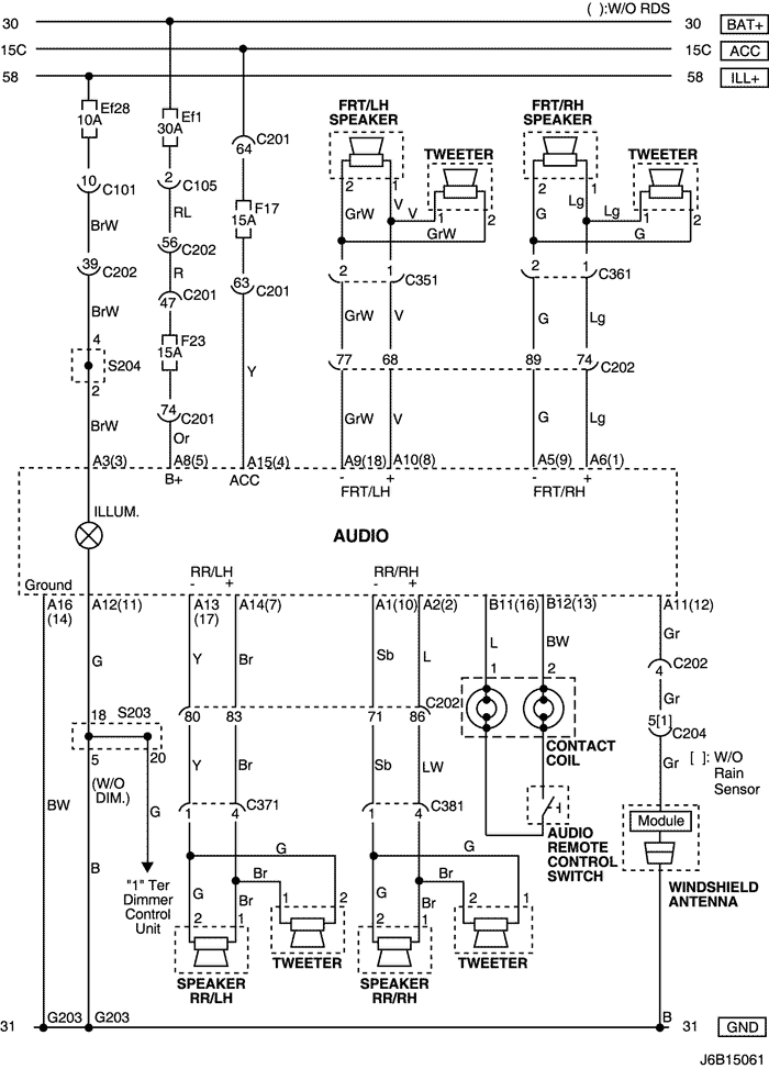 Схема цепи аудиосистемы автомобиля Шевроле Лачетти седан, хэтчбек и универсал