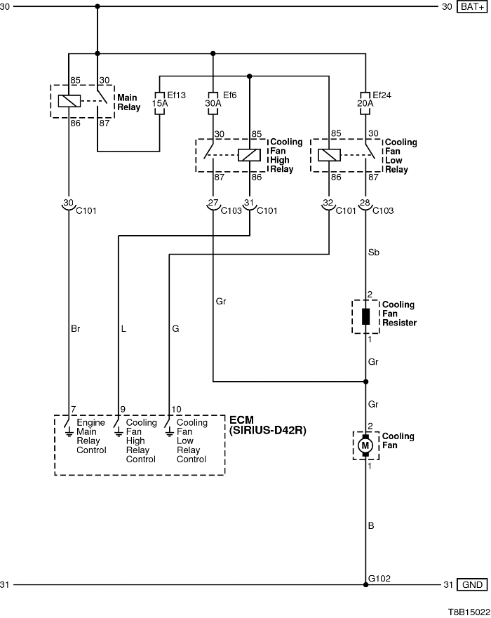 Схема вентилятора охлаждения Chevrolet Aveo