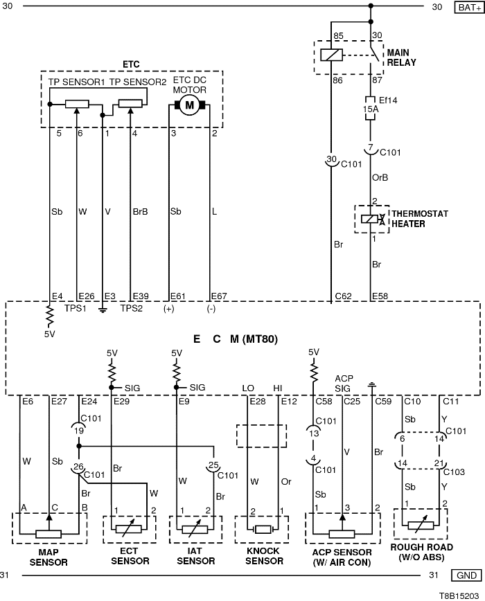Схема цепей ЭБУ MT80 Шевроле Авео