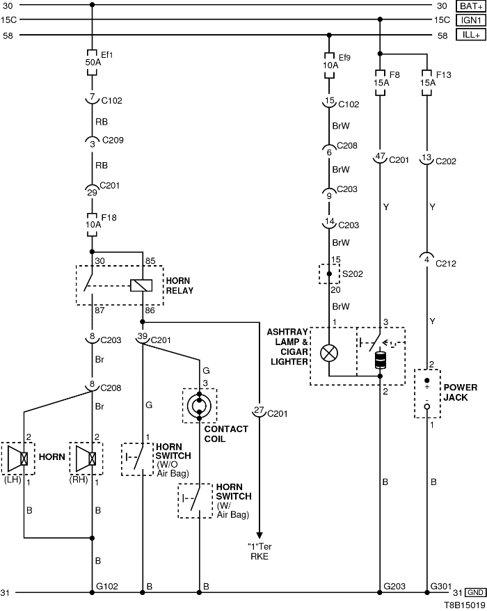 Схема звукового сигнала, розетки, прикуривателя Chevrolet Aveo