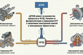 Схема влияния ДТОЖ в ЭСУД на работу фазорегуляторов, EGR, электронной помпы и термостата